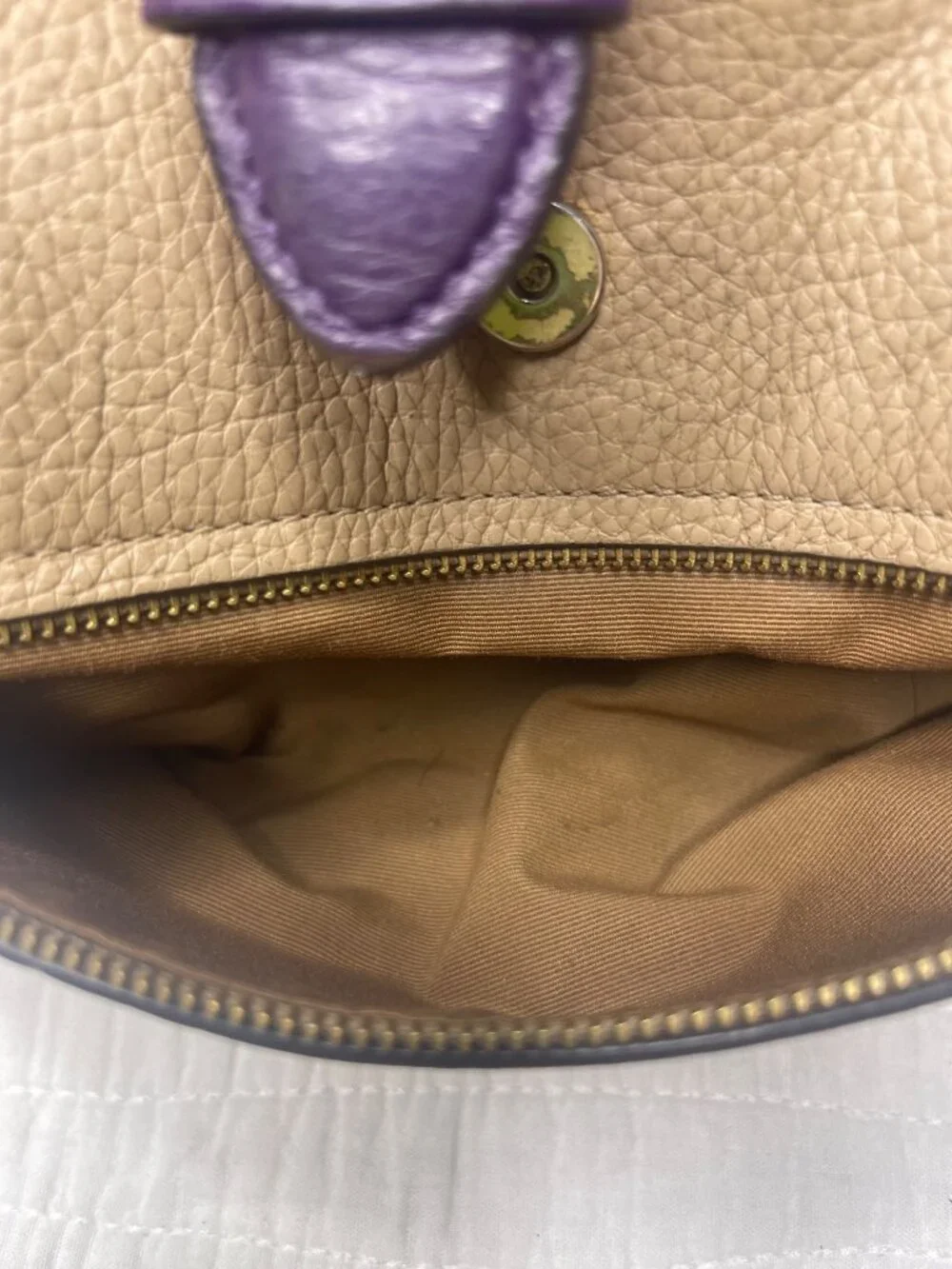 Coach Kleo Pebbled Leather Colorblock Casual Backpack Yellow/Tan/Purple